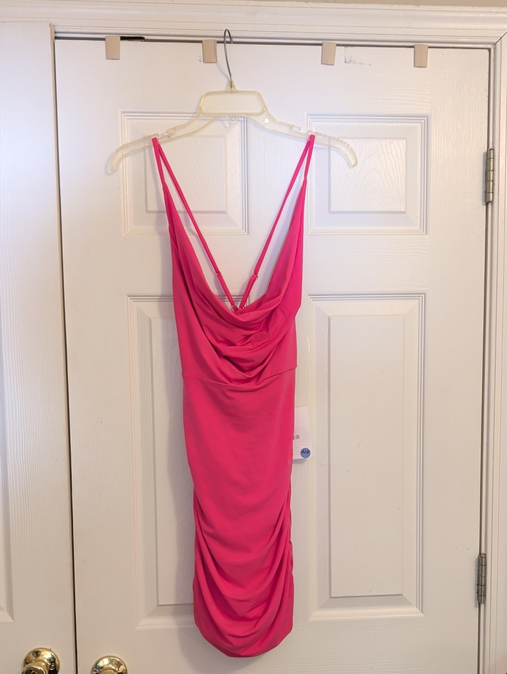 Nookie Fuchsia Cowl Neck Spaghetti Strap Mini Dress